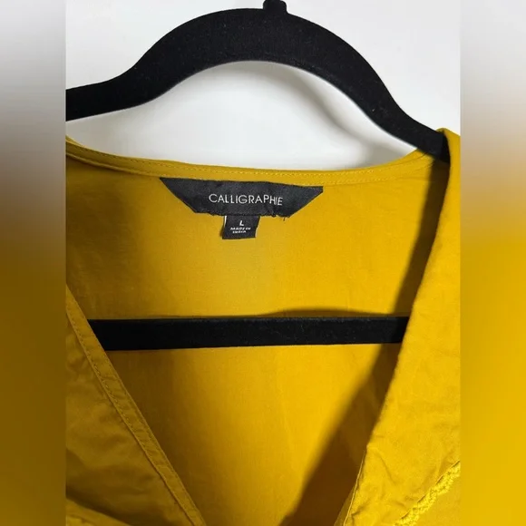 Calligraphie Boho Mustard Lace Trim Tie Front Blouse Size L - Picture 4 of 14